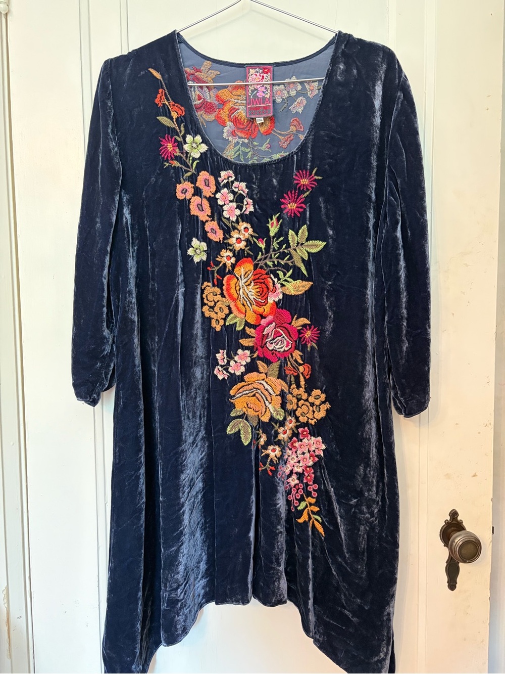 Johnny Was Navy Velvet Embroidered Tunic/Dress